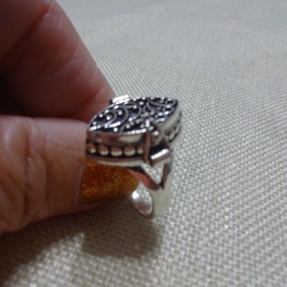 Whimsical MARQUIS Handmade Sterling 925 POISON BOX Ring Size 9,25 #616C - Picture 4 of 4